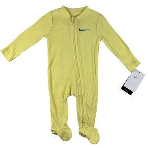 Nike Baby Ribbed Footed Coverall Onesie Lemon Chiffon Yellow - Size 6M